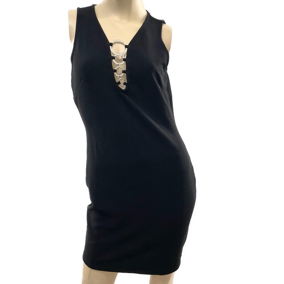 Hausof Pixie- black body con mini with silver ring chain- vintage 60s vibe- L - Picture 1 of 14